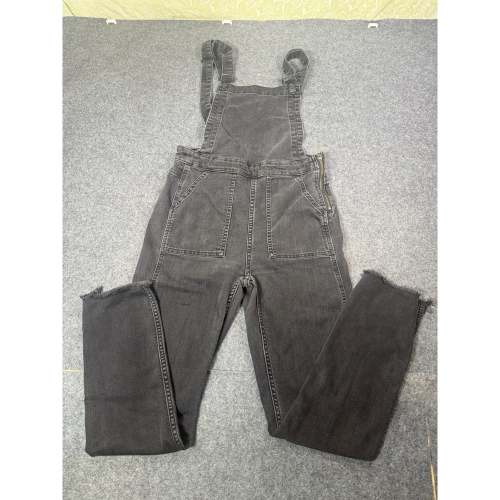 Madewell Skinny Overalls in Lunar Wash Black Denim with Raw Hem Size Small